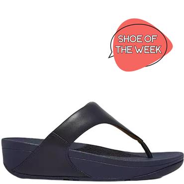 FIT FLOP WOMENS WEDGE TOE POST SANDAL - NAVY LEATHER